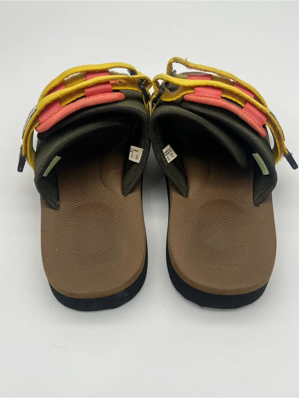Suicoke Moto cab olive brown Nylon sandals Men’s size 8 Women’s size 10 shoes